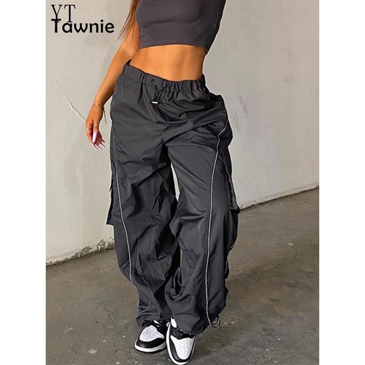 Tawnie Y2K Fairycore Streetwear Cargo Pantalones Anchos Mujeres Otoño 2022  De Gran Tamaño Vintage Casual Suelto Sudadera