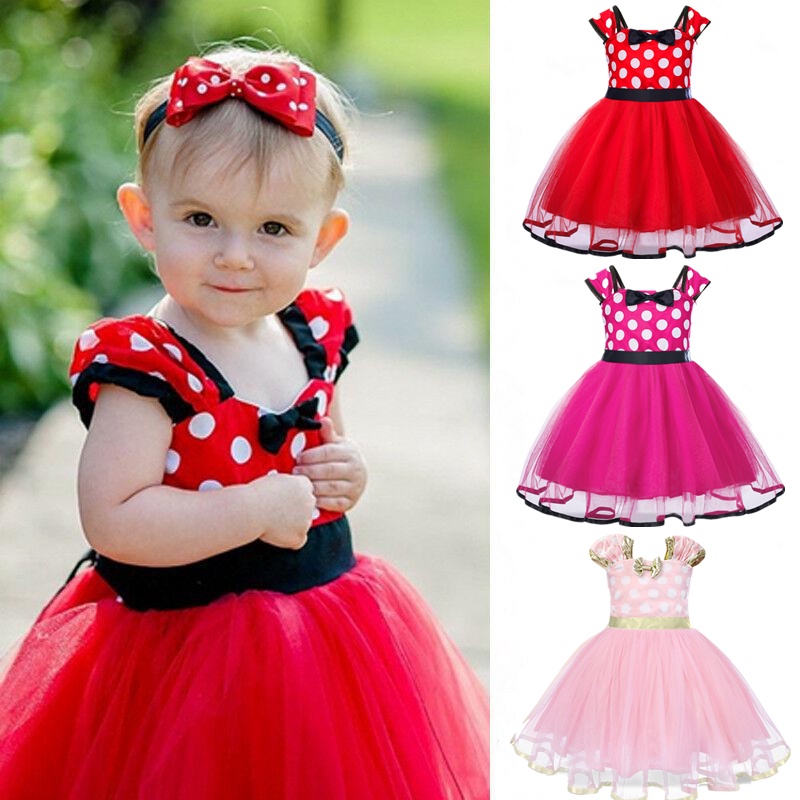 Niña Minnie Mouse Bowknot Polka Dot Tul Tutu Vestido con diadema Fiesta de  cumpleaños Cosplay Fancy Dress