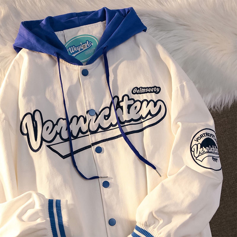  Chaqueta universitaria unisex estilo vintage, chaquetas de  béisbol con estampado de letras, con solapa, para mujeres y hombres, ropa  de calle, B Azul : Ropa, Zapatos y Joyería